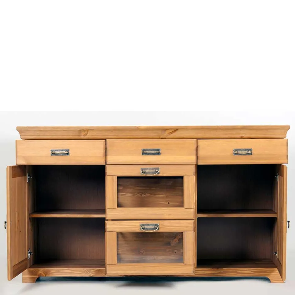 145x84x40 Kommode aus Holz mit Glas - Arendu
