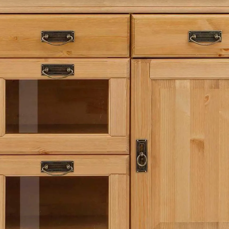 145x84x40 Kommode aus Holz mit Glas - Arendu