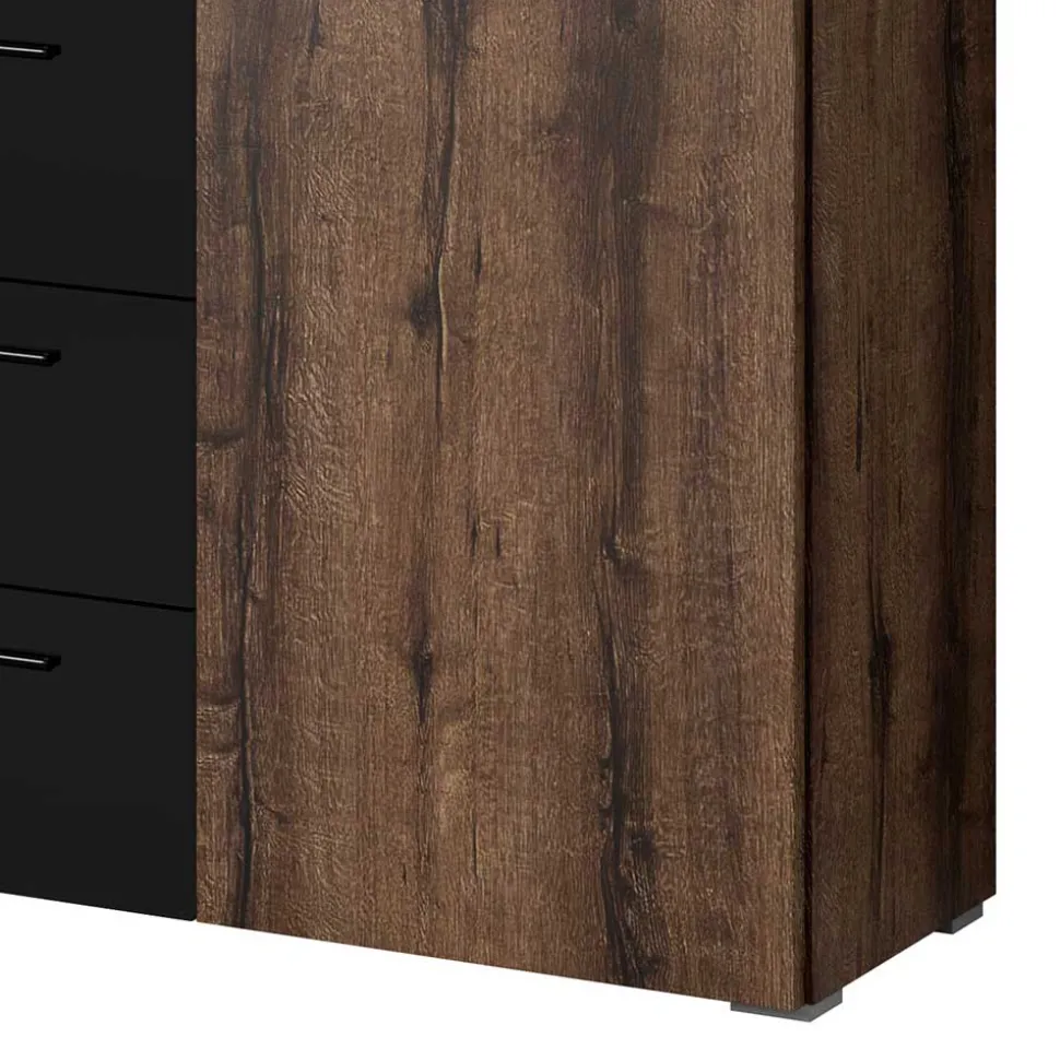 132x93x38 Kommode in Eiche Dunkel & Schwarz - Ceusenia