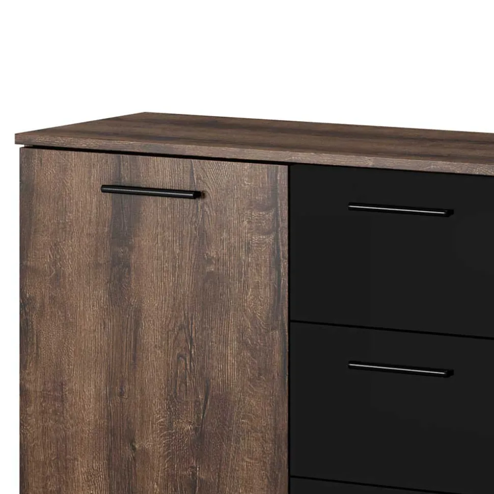 132x93x38 Kommode in Eiche Dunkel & Schwarz - Ceusenia