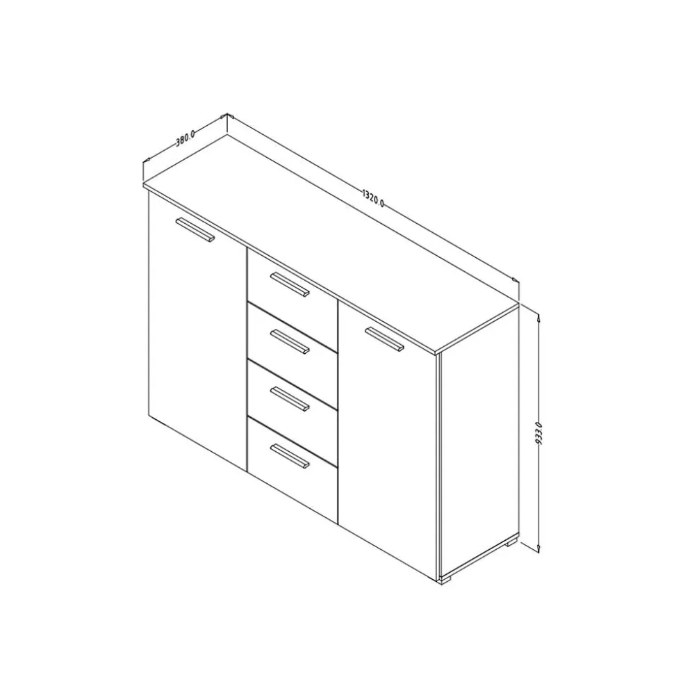 132x93x38 Kommode in Eiche Dunkel & Schwarz - Ceusenia
