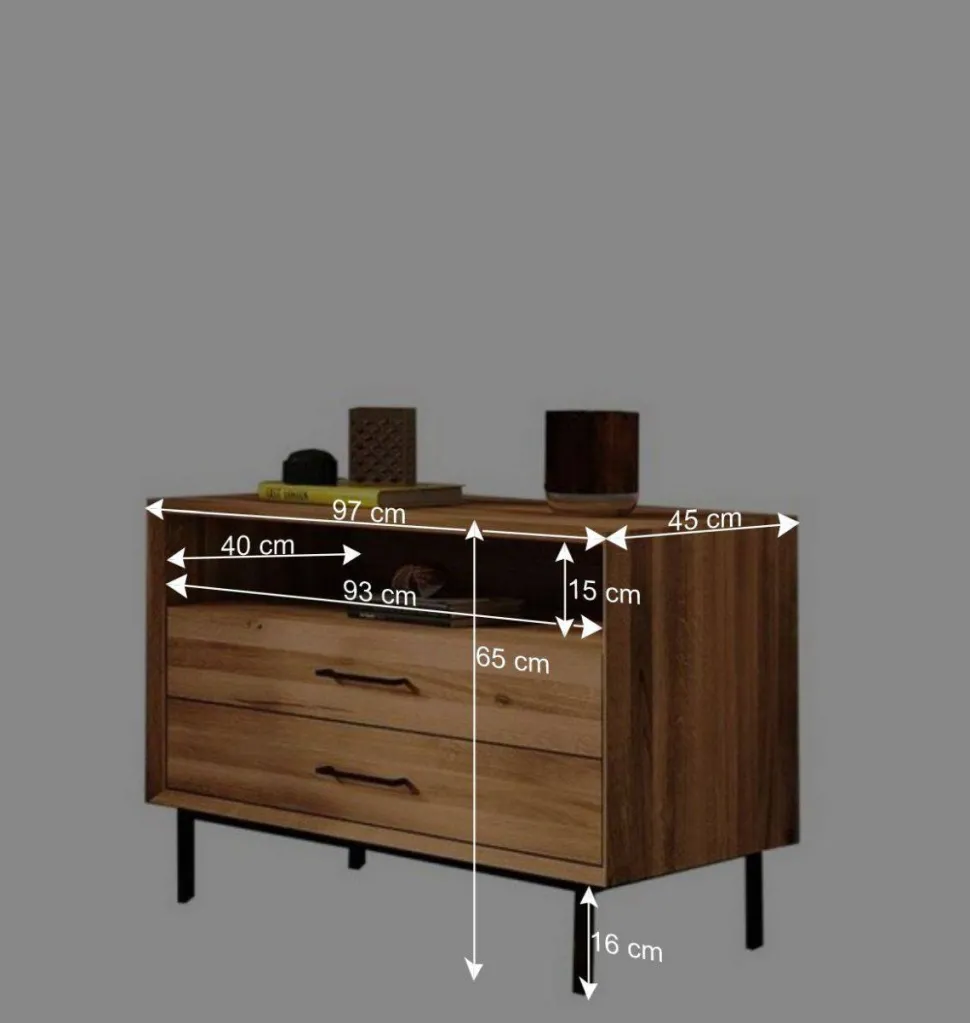 97x65x45 Kommode mit Fach & 2 Schubladen - Kerfa