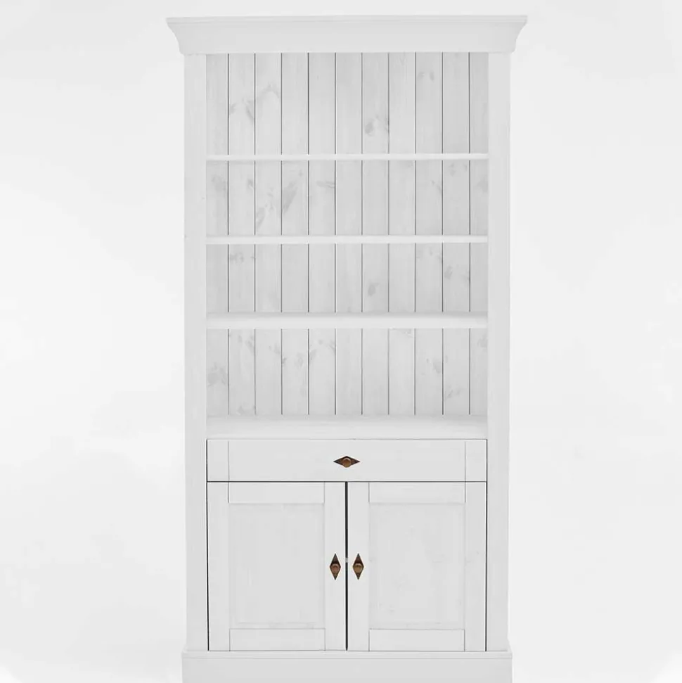108x203x45 Landhaus Regal mit 2 Türen & Schublade - Satumare I