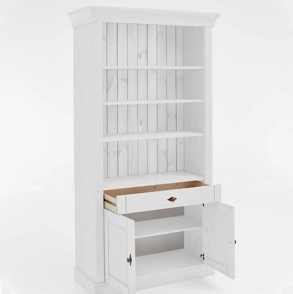 108x203x45 Landhaus Regal mit 2 Türen & Schublade - Satumare I