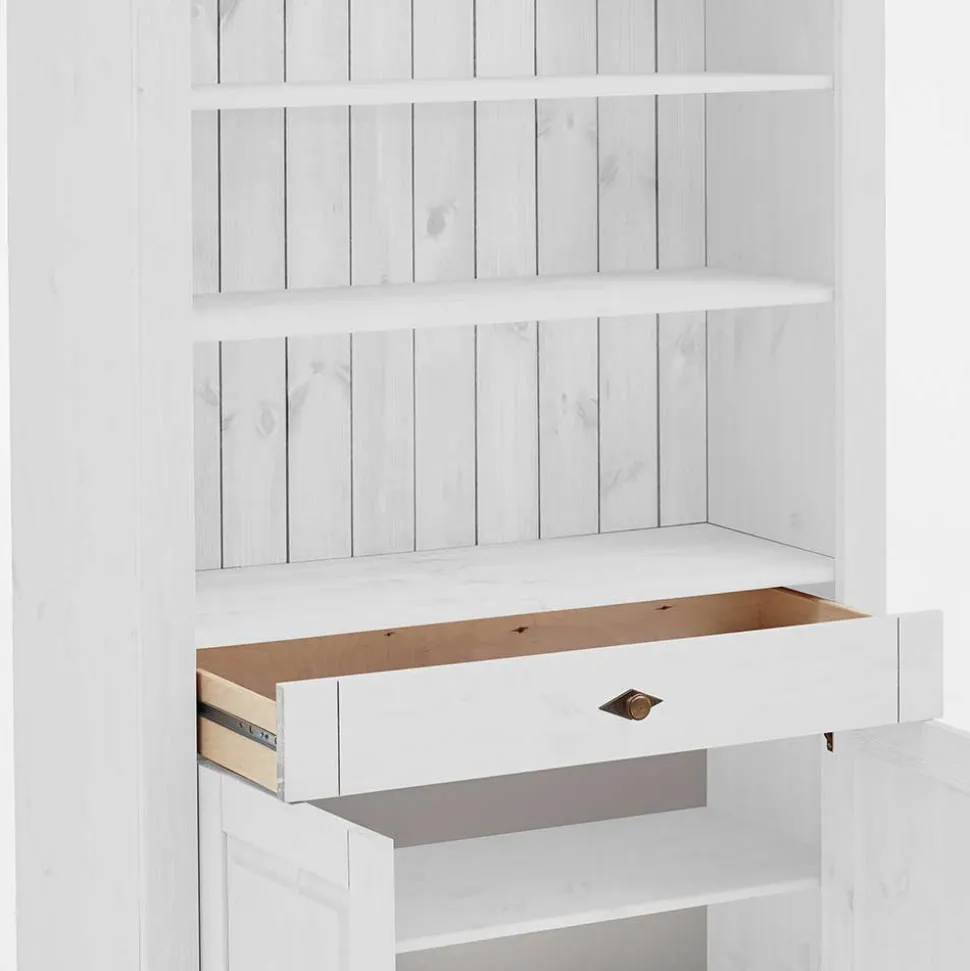 108x203x45 Landhaus Regal mit 2 Türen & Schublade - Satumare I