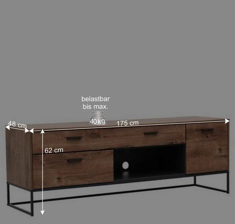 175x62x48 Lowboard für Fernseher in Holz Optik - Xindus