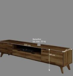 220x48x40 Massivholz TV Board in Natur geölt - Eavy