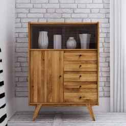 100x143x50 Mid Century Schrank mit Glas Türen - Hardus I