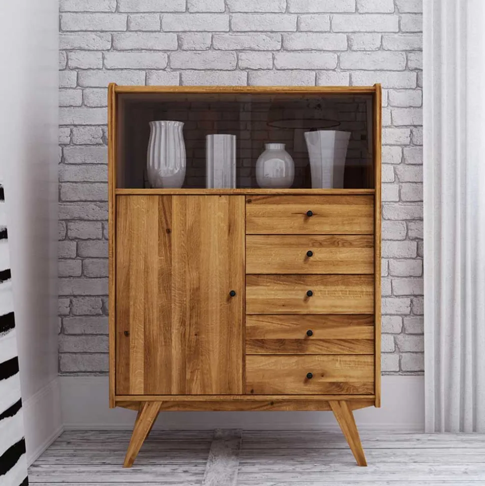 100x143x50 Mid Century Schrank mit Glas Türen - Hardus I