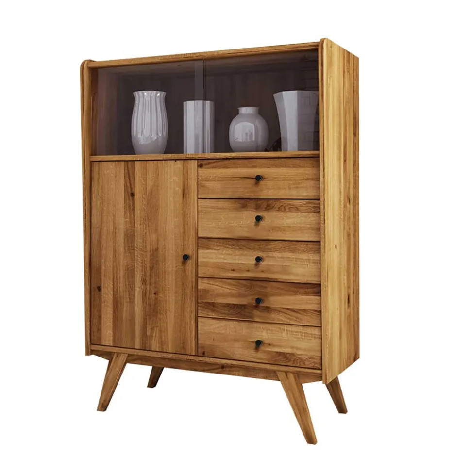 100x143x50 Mid Century Schrank mit Glas Türen - Hardus I
