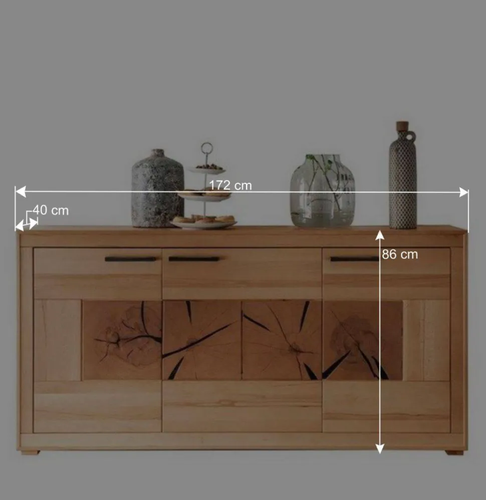 172x86x40 Modernes Kernbuche Sideboard 3-türig - Sarosca