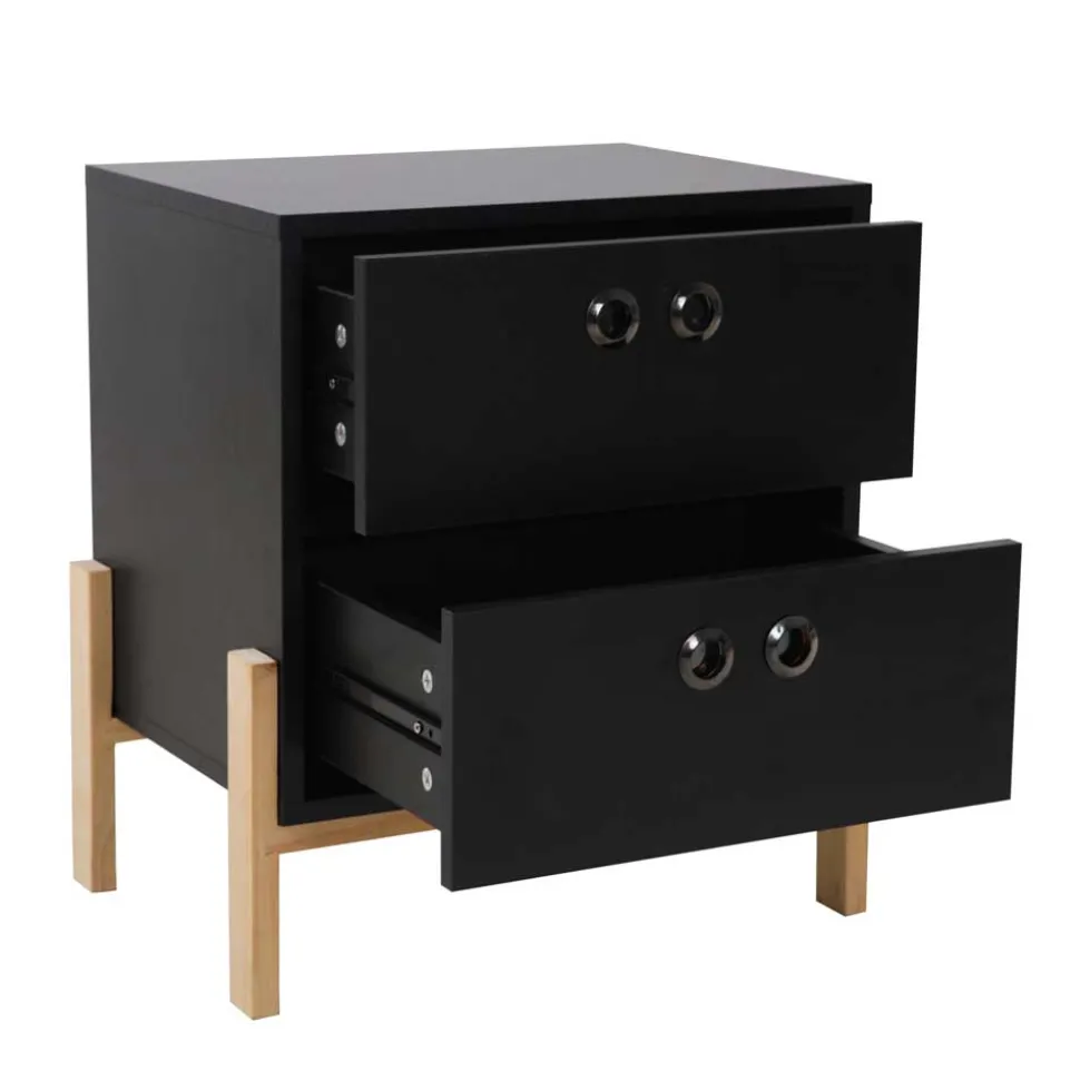 50x55x35 Nachtkommode in Schwarz & Pinie Natur - Caurina