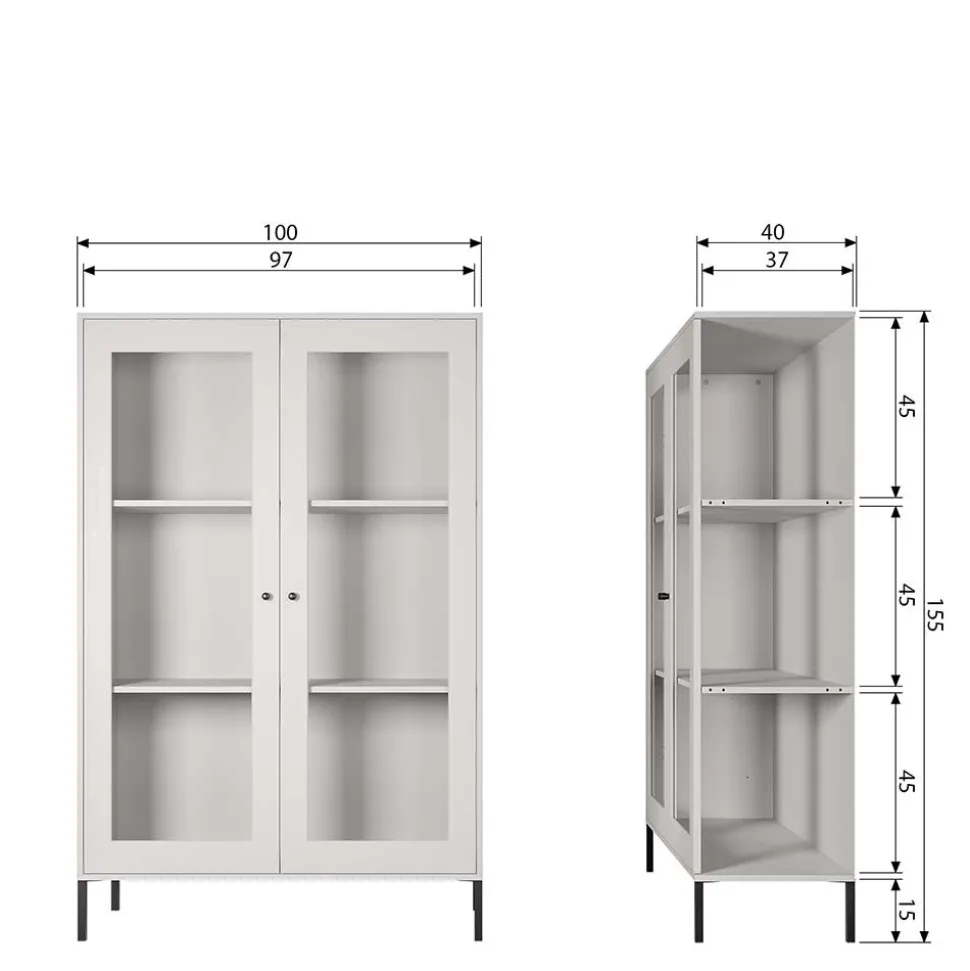 100x155x40 Schwarze Vitrine mit Doppeltür - Neptunus