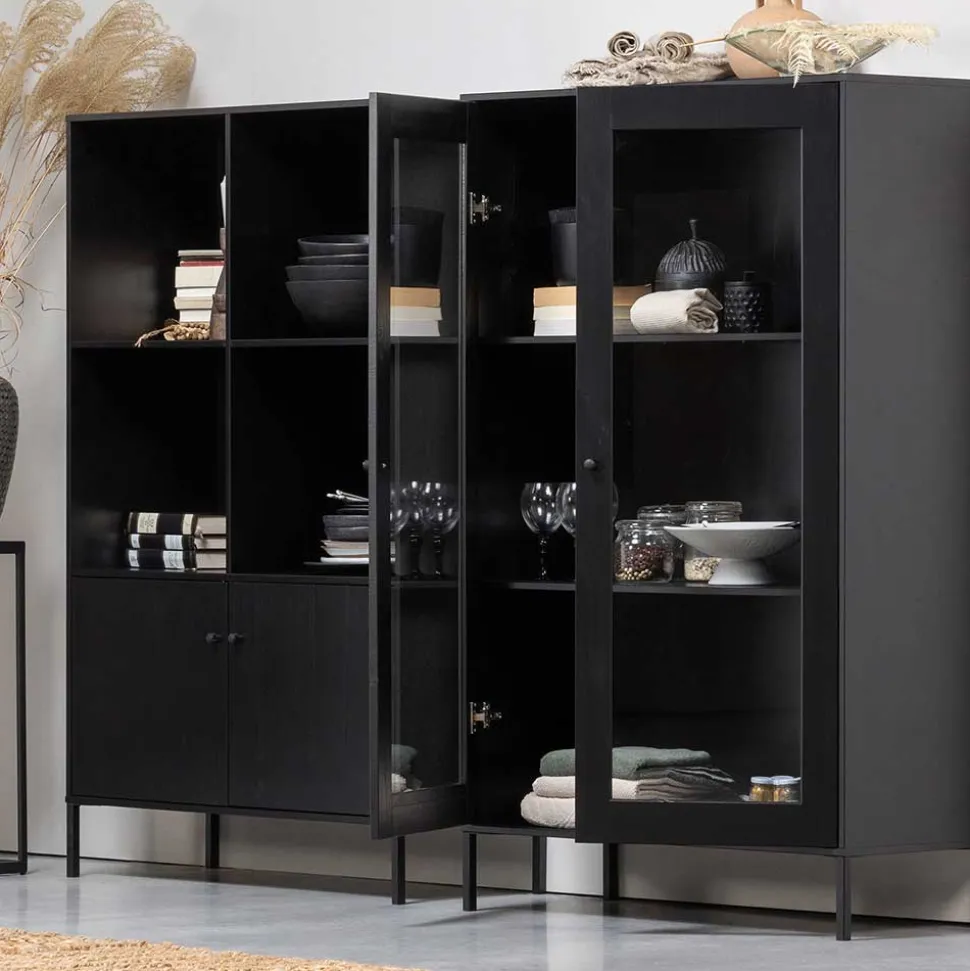 100x155x40 Schwarze Vitrine mit Doppeltür - Neptunus