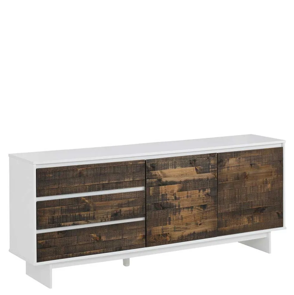 165x68x35 Sideboard in Weiß & Kiefer dunkel - Chihu