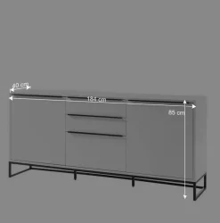 184x85x40 Sideboard in Weiß mit Schwarz - Enkraja