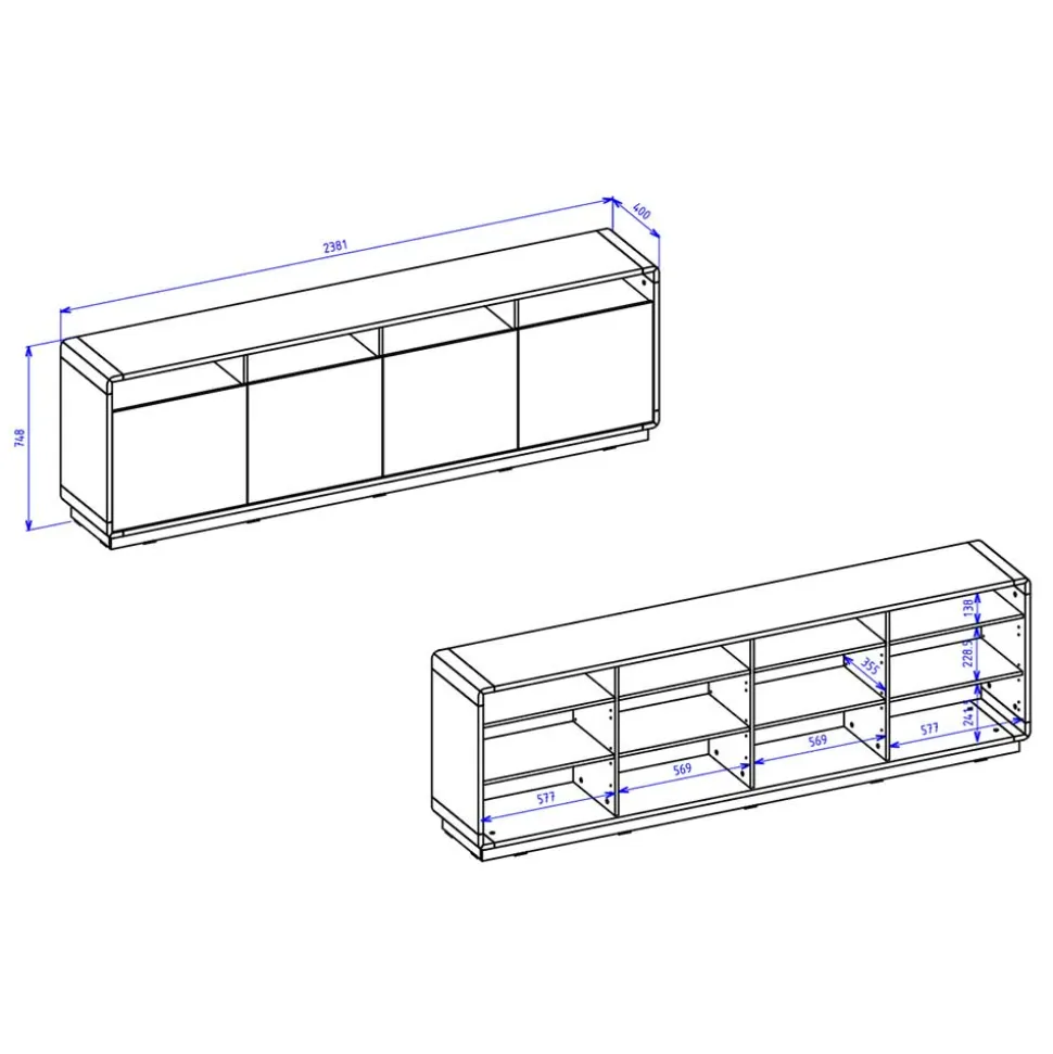 238x75x40 Sideboard mit Türen & Fächern - Ilunas