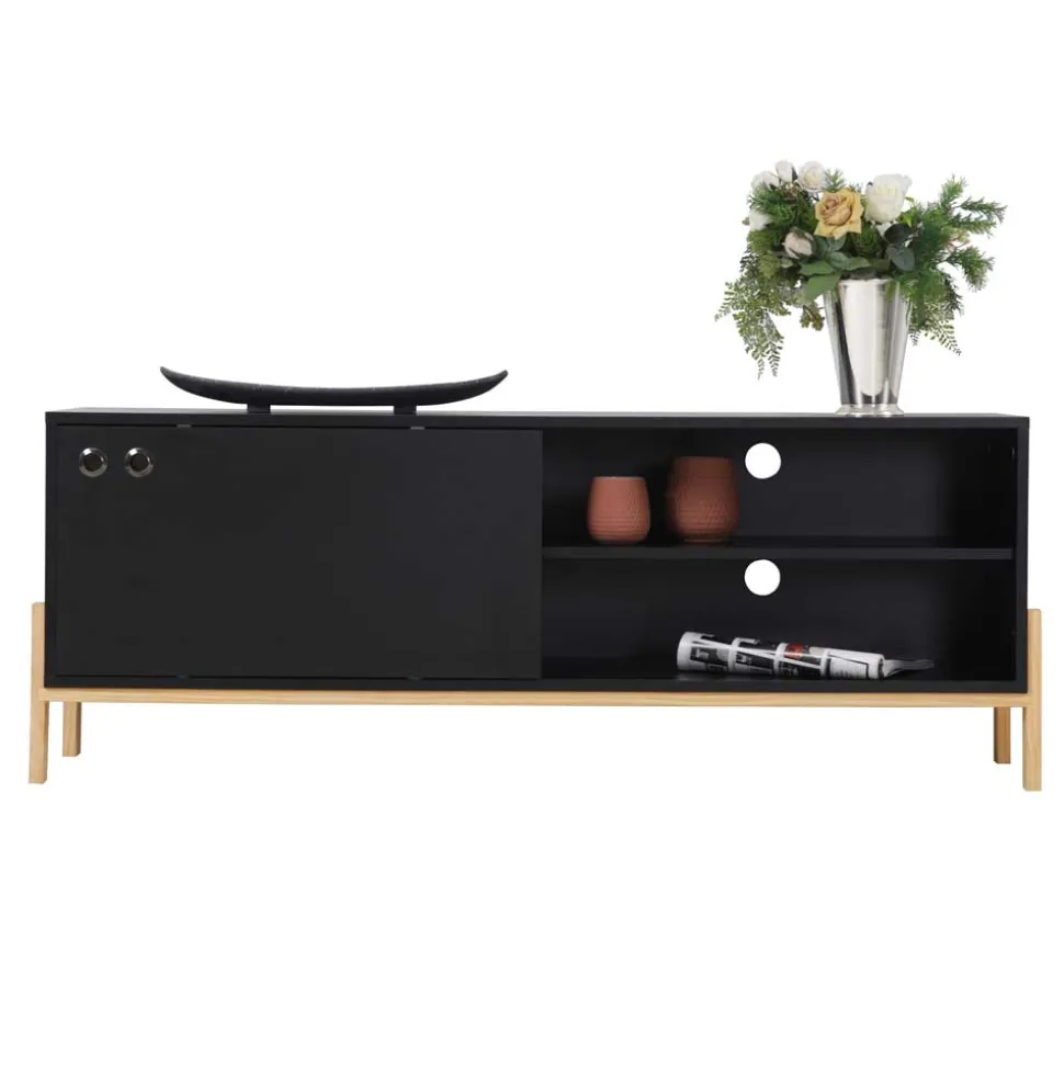 140x52x35 TV Lowboard in Schwarz & Pinie Natur - Estrevin