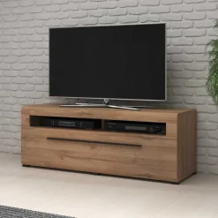 140x52x50 TV Unterschrank in Eiche Optik mit Schwarz - Aberdeen