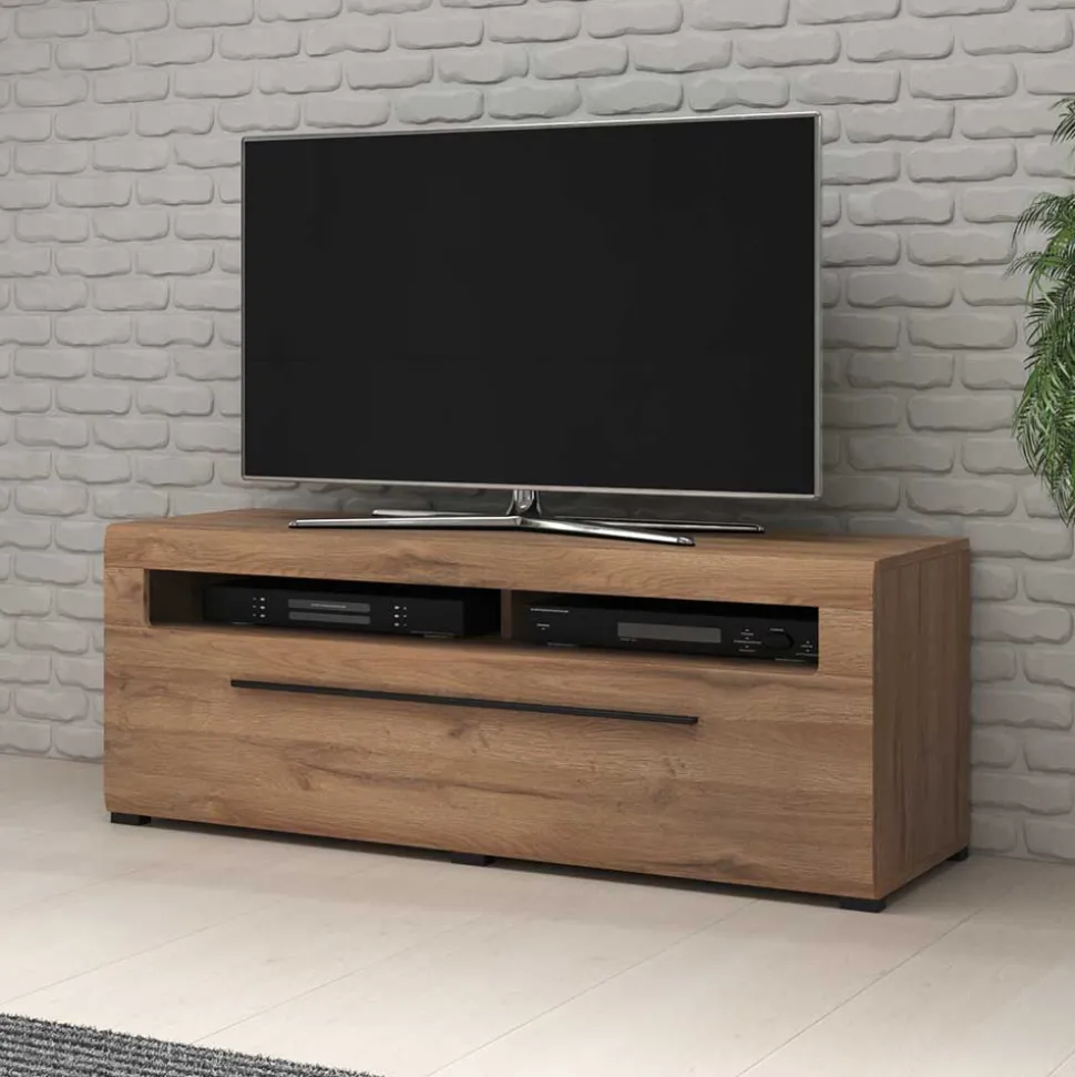 140x52x50 TV Unterschrank in Eiche Optik mit Schwarz - Aberdeen
