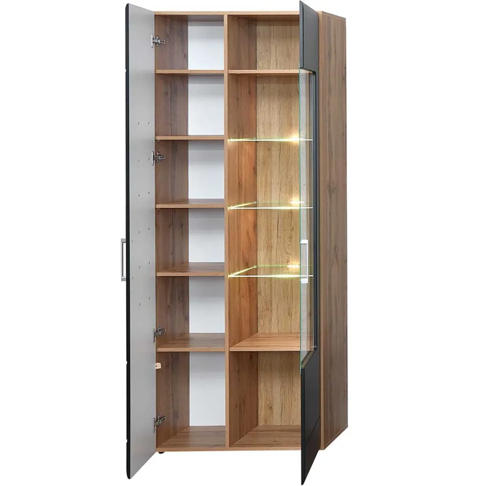 80x208x37 Vitrine in Schwarz & Wildeiche - Kandu