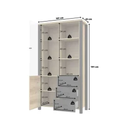 101x191x43 Vitrine Wohnzimmerschrank mit Glastür - Kanellas