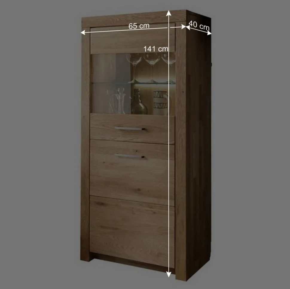65x141x40 Vitrinenschrank aus Wildeiche Massivholz - Loitons