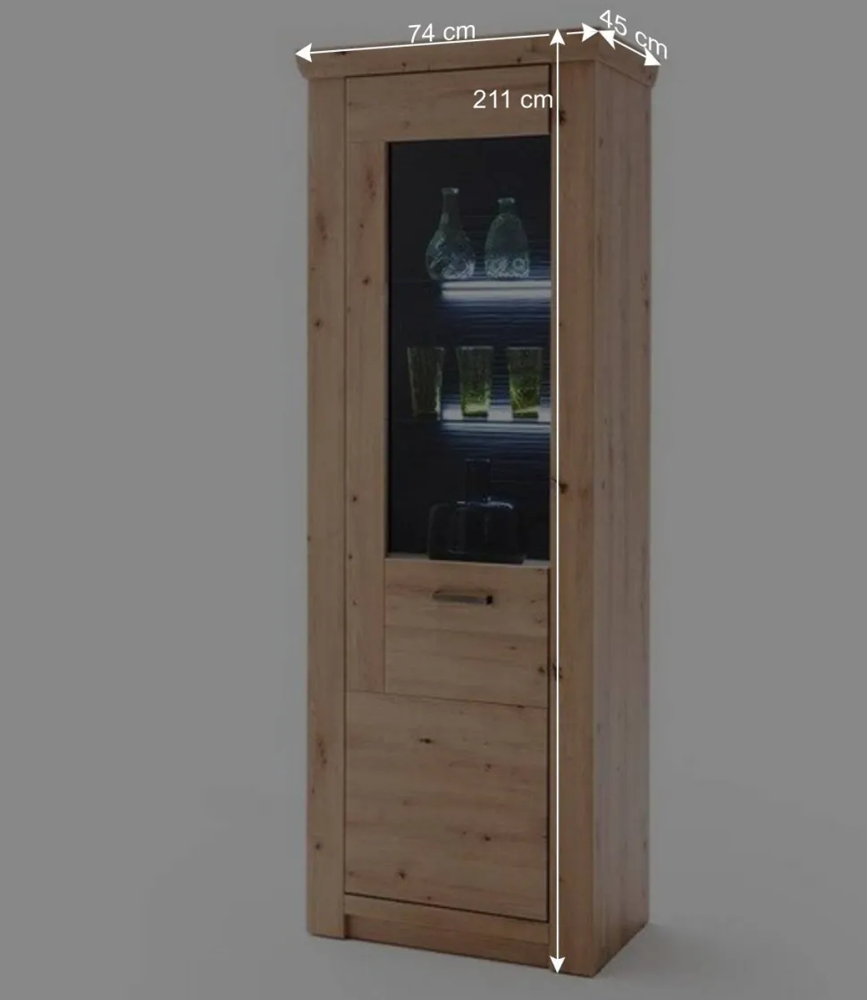 74x211x45 Vitrinenschrank in Eiche Dekor - Wykina