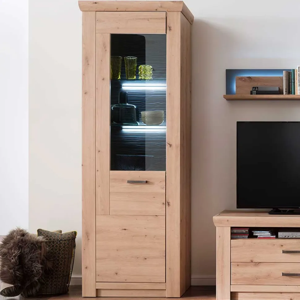 74x211x45 Vitrinenschrank in Eiche Dekor - Wykina