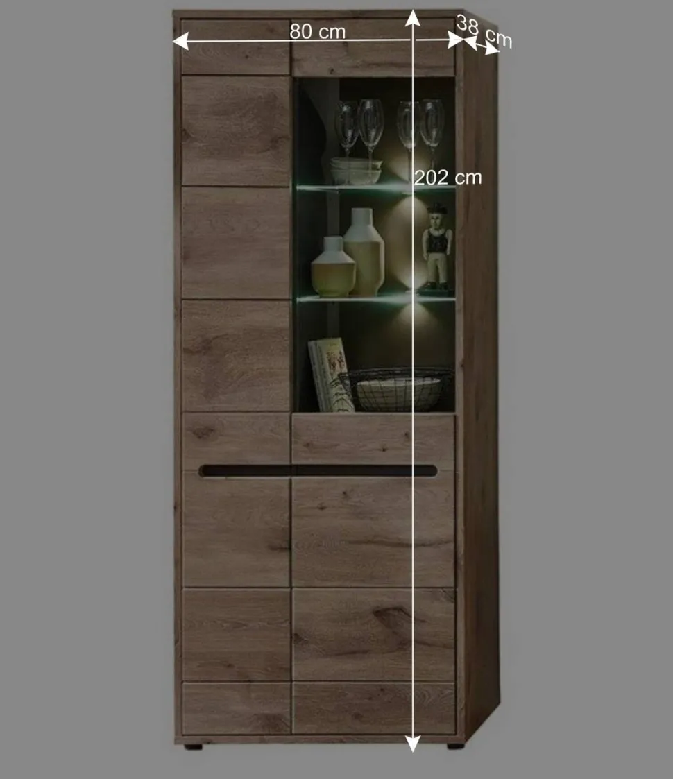 80x202x38 Vitrinenschrank in Wildeiche NB - Zelio