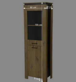 60x190x38 Vitrinenschrank in Zinneiche NB - Traudarian