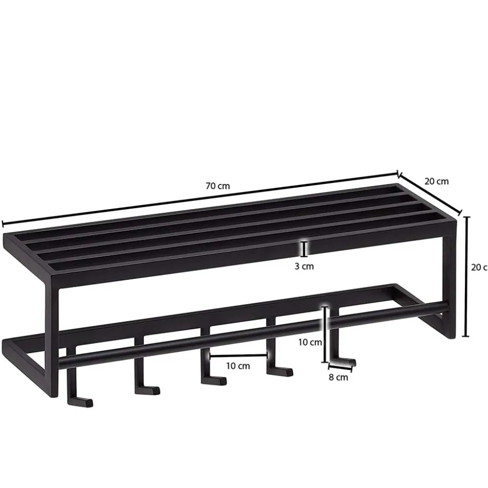 70x20x20 Wandgarderobe in Schwarz aus Metall - Catinalo