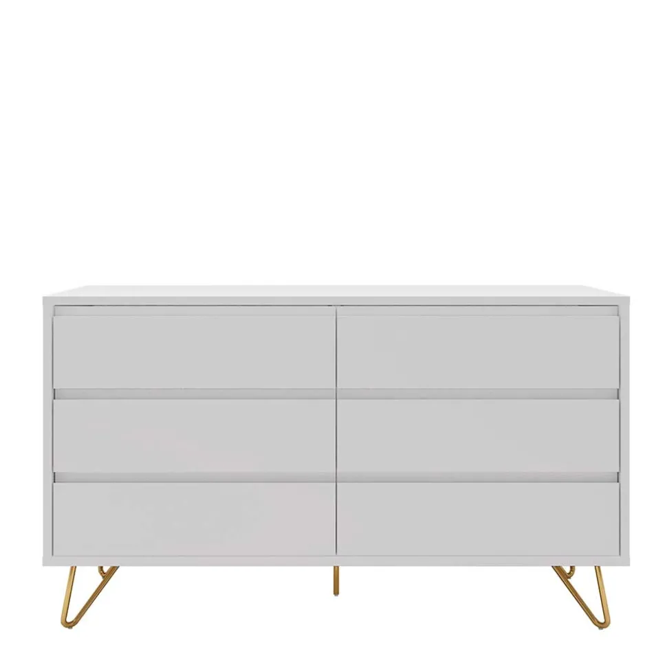 120x70x40 Weiße Kommode mit Metallfüßen in Gold - Pestrov