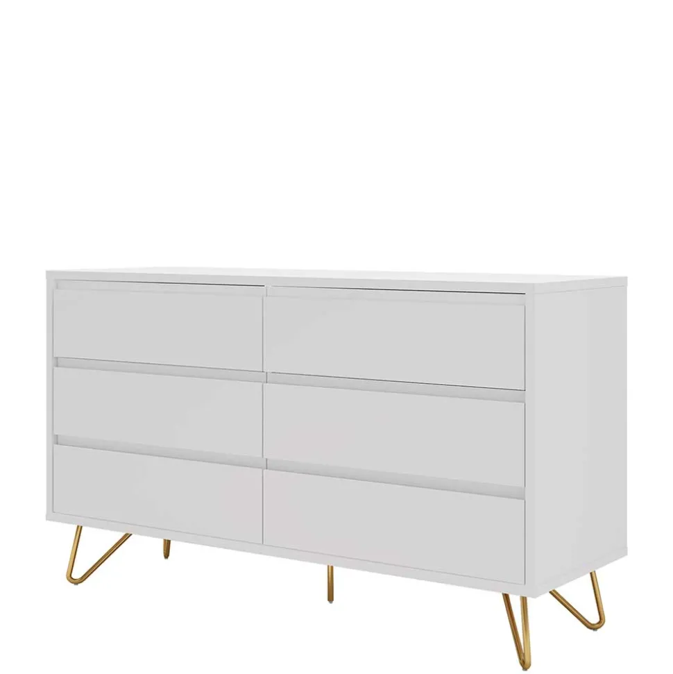 120x70x40 Weiße Kommode mit Metallfüßen in Gold - Pestrov