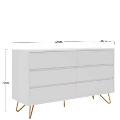 120x70x40 Weiße Kommode mit Metallfüßen in Gold - Pestrov