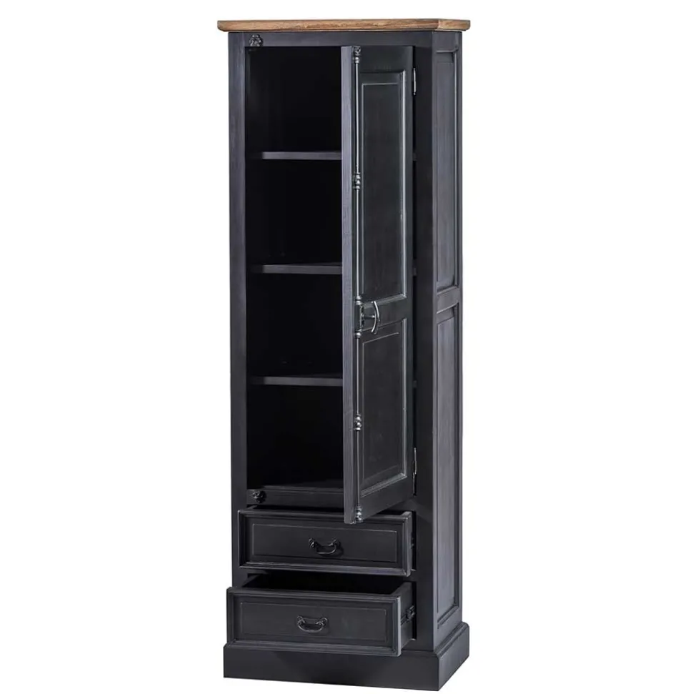 61x180x42 Wohnzimmer Schrank in Schwarz & Teak - Niovan