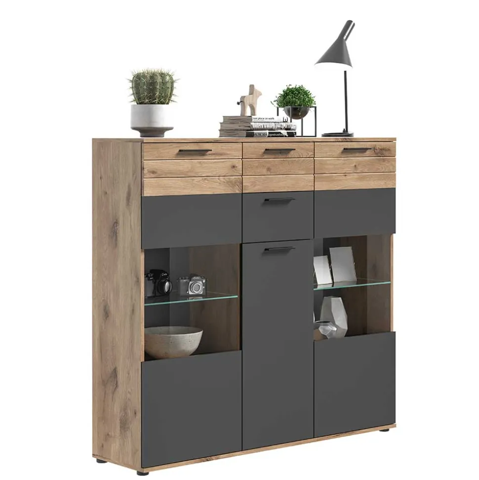 140x134x37 Wohnzimmerschrank Highboard mit Glas - Lucios