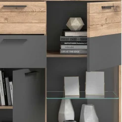 140x134x37 Wohnzimmerschrank Highboard mit Glas - Lucios
