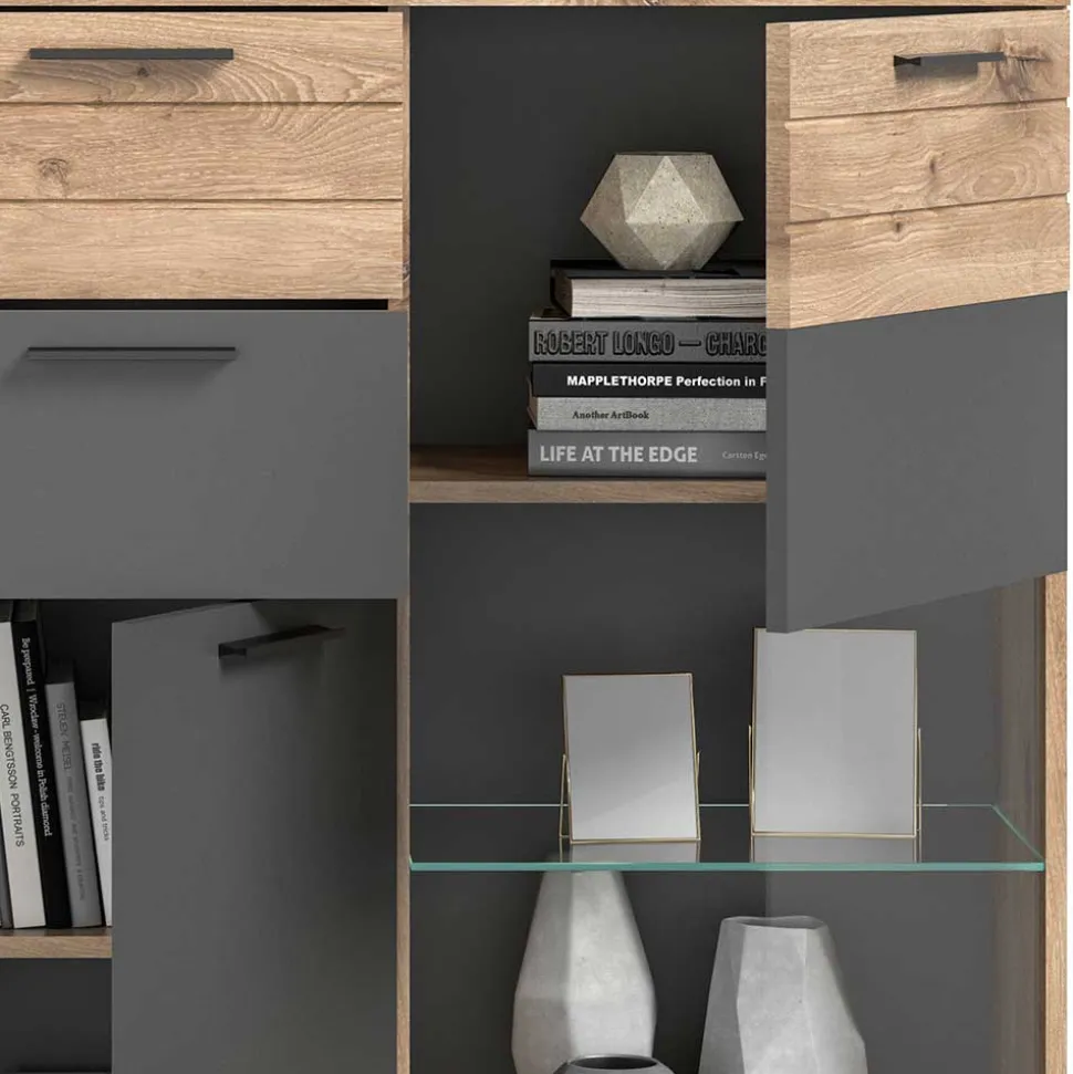 140x134x37 Wohnzimmerschrank Highboard mit Glas - Lucios