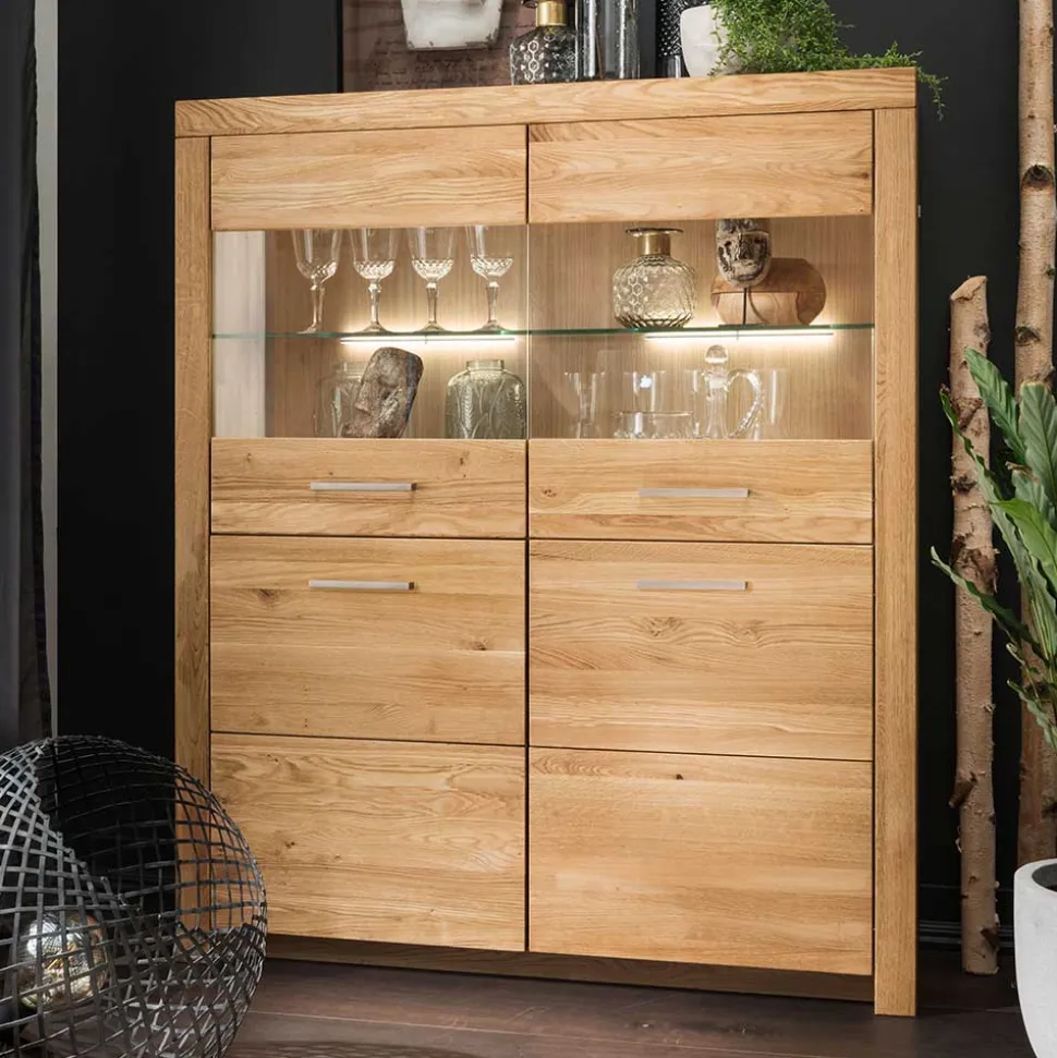 118x141x40 Wohnzimmerschrank mit Glaseinsätzen - Loitons