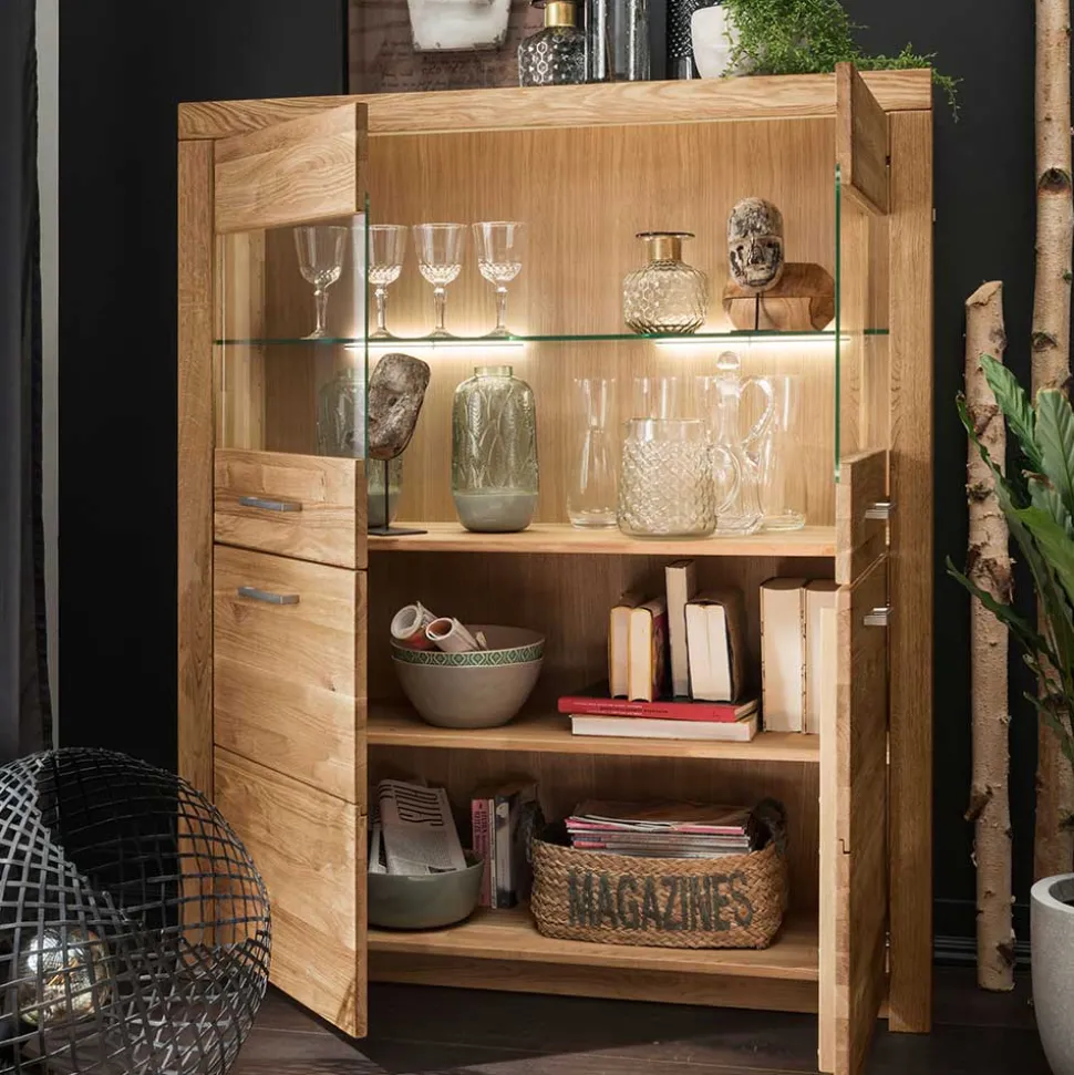 118x141x40 Wohnzimmerschrank mit Glaseinsätzen - Loitons