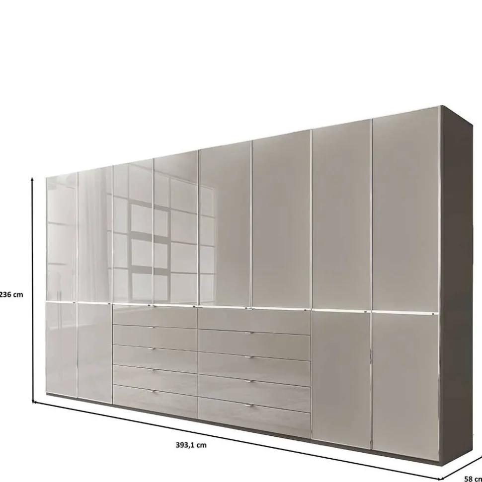 XXL-Kleiderschrank in Hellgrau mit Glasfront - Nucina