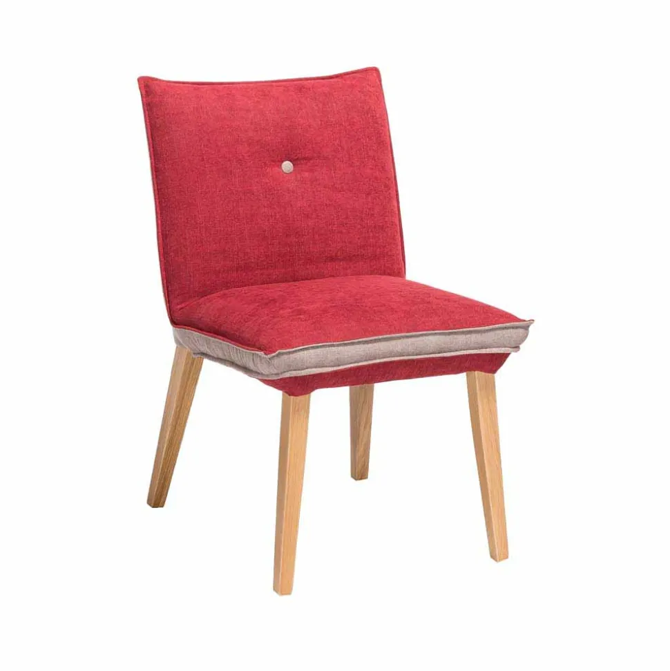 Zweifarbige Esszimmerstühle in Rot & Beige Stoff Laudion mit Eiche Natur (2er Set)